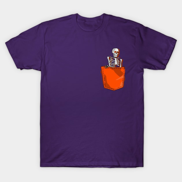 Skeleton in my Pocket - Halloween Orange Pocket Design T-Shirt by Fun Funky Designs